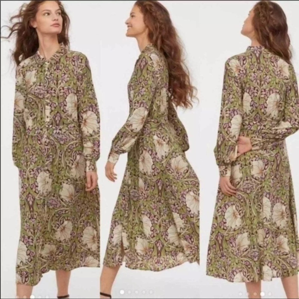 Morris & Co X H&M Floral Print Button Down Midi Dress Sz 2